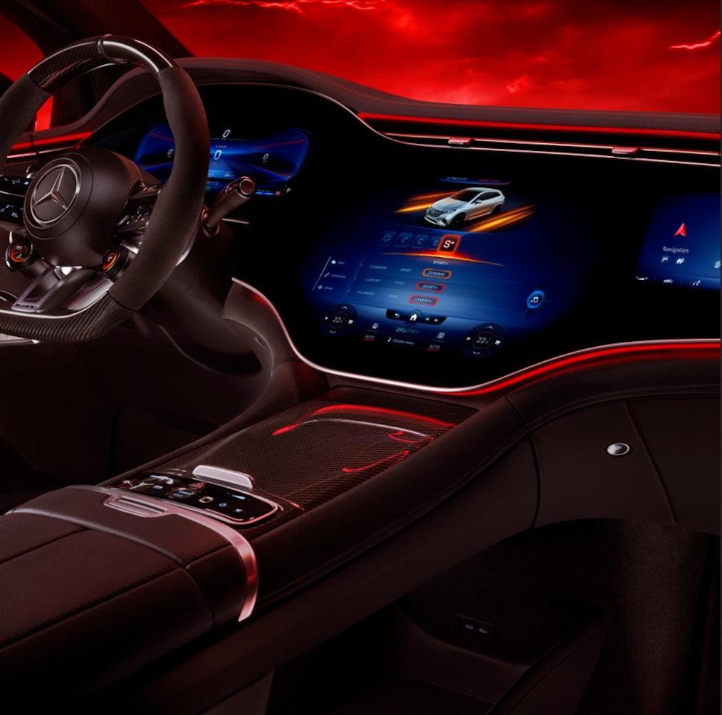 Darstellung des Cockpits des Mercedes-AMG EQE SUV.