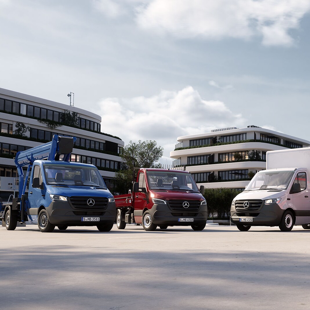 Verschiedene Mercedes-Benz VanSolution Fahrzeuge.