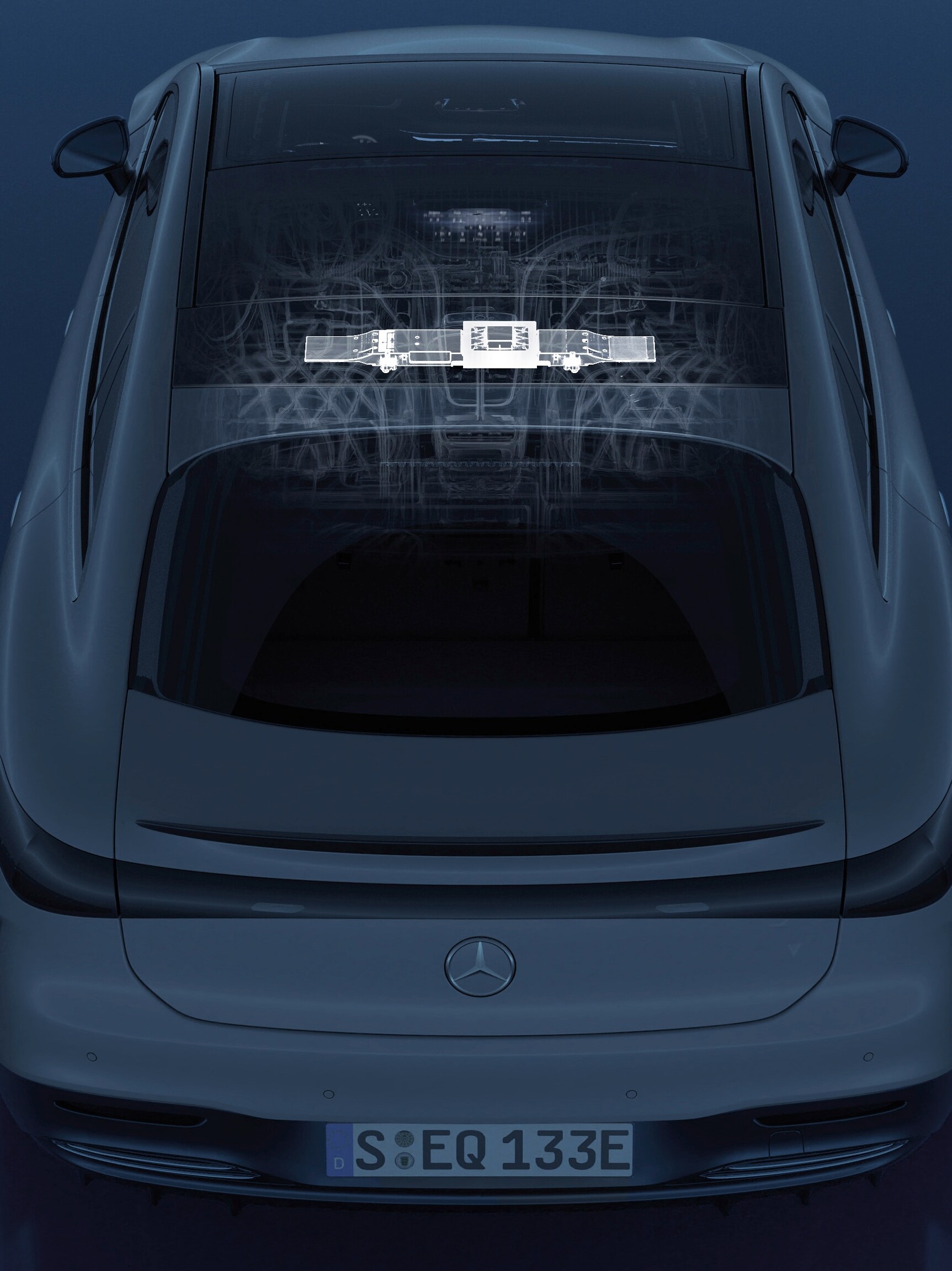 Topansicht der S-Klasse, mit dem Positionierungssystem schematisch dargestellt