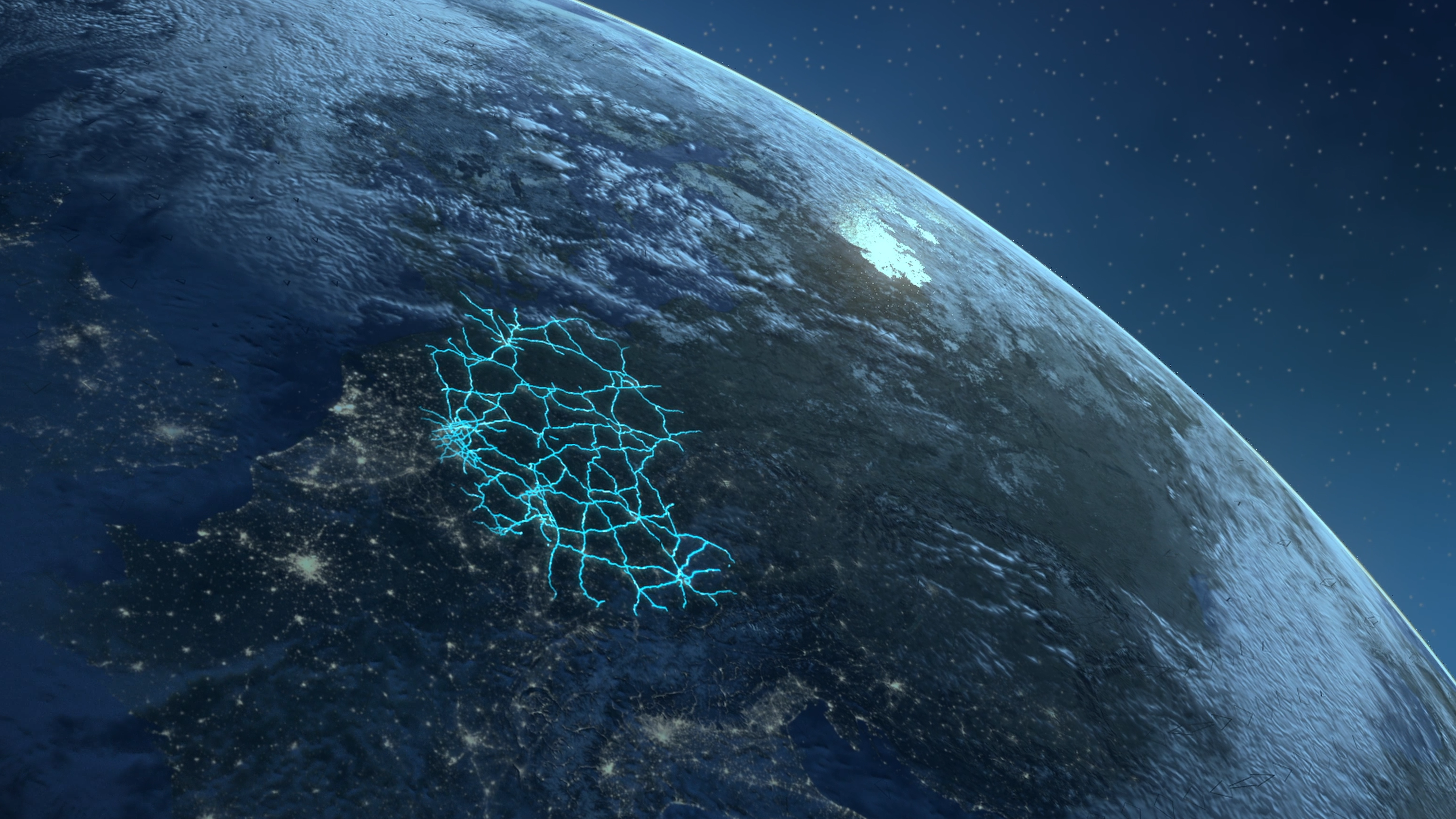 Ein Ausschnitt der Weltkugel mit einem schematisch dargestellten Streckennetz in Deutschland Ein Ausschnitt der Weltkugel mit einem schematisch dargestellten Streckennetz in Deutschland