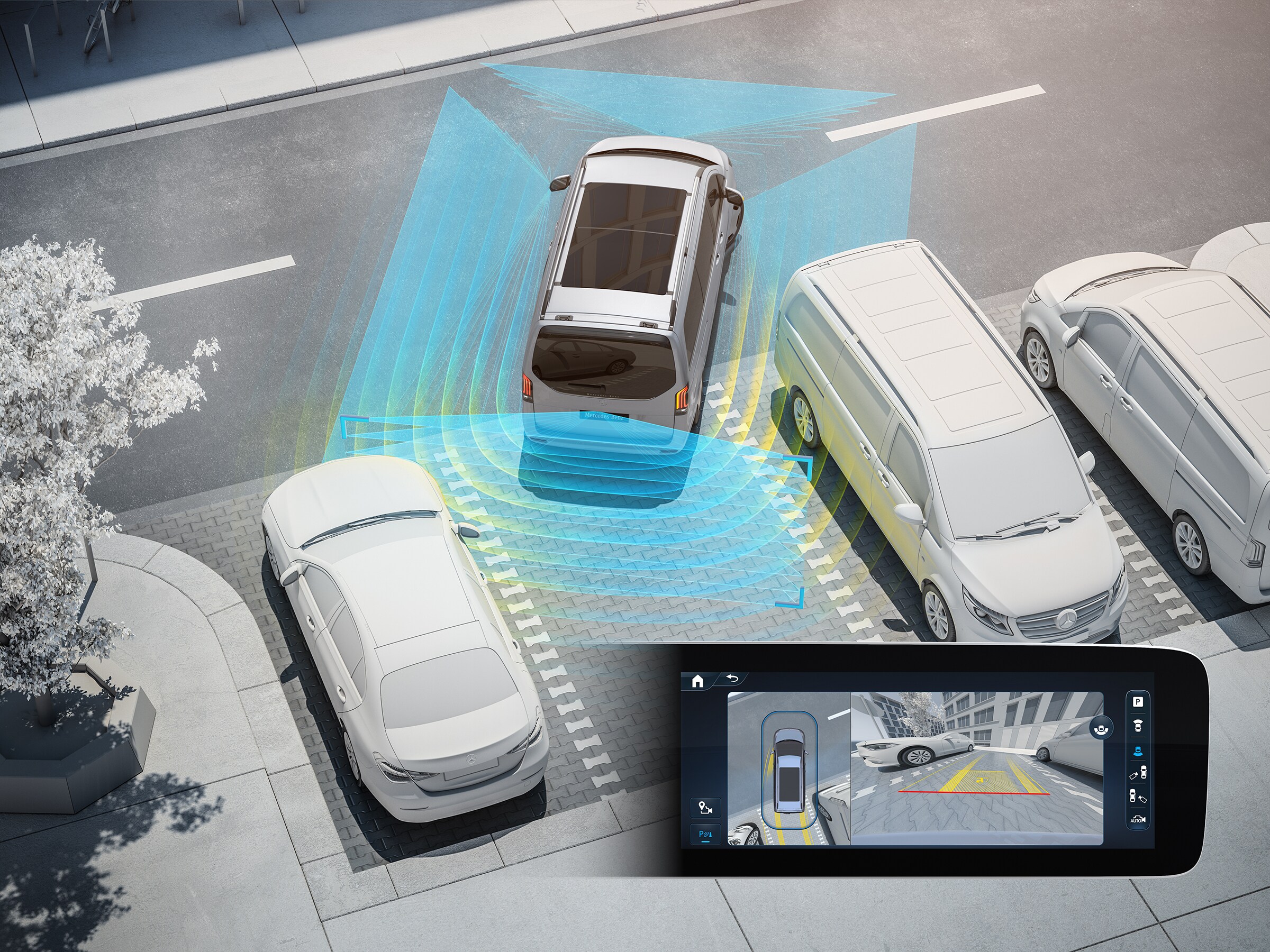 Mercedes-Benz Marco Polo Park-Paket mit 360°-Kamera.