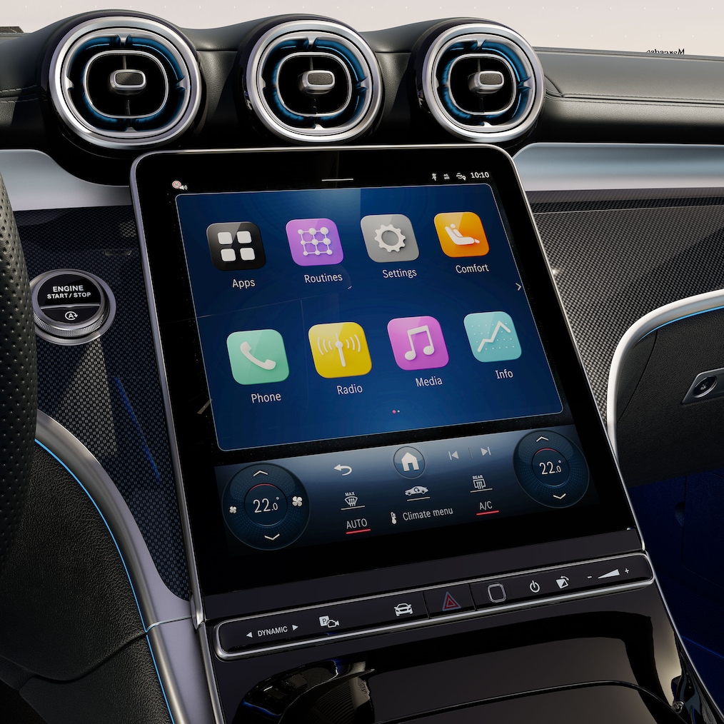 Das 30,2 cm (11,9") Zentraldisplay im Mercedes-Benz CLE Cabriolet.