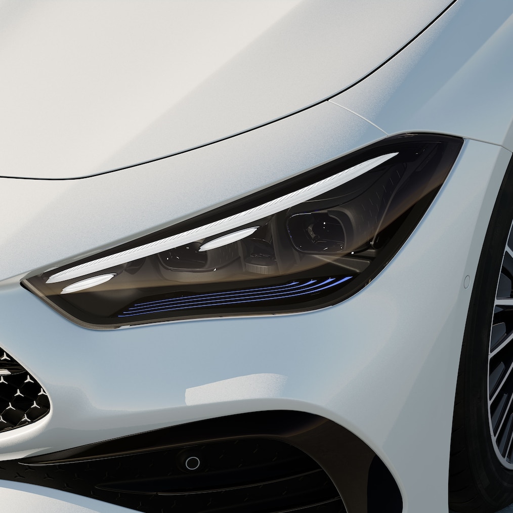 Ein Scheinwerfer mit DIGITAL LIGHT vom Mercedes-Benz CLE Cabriolet.