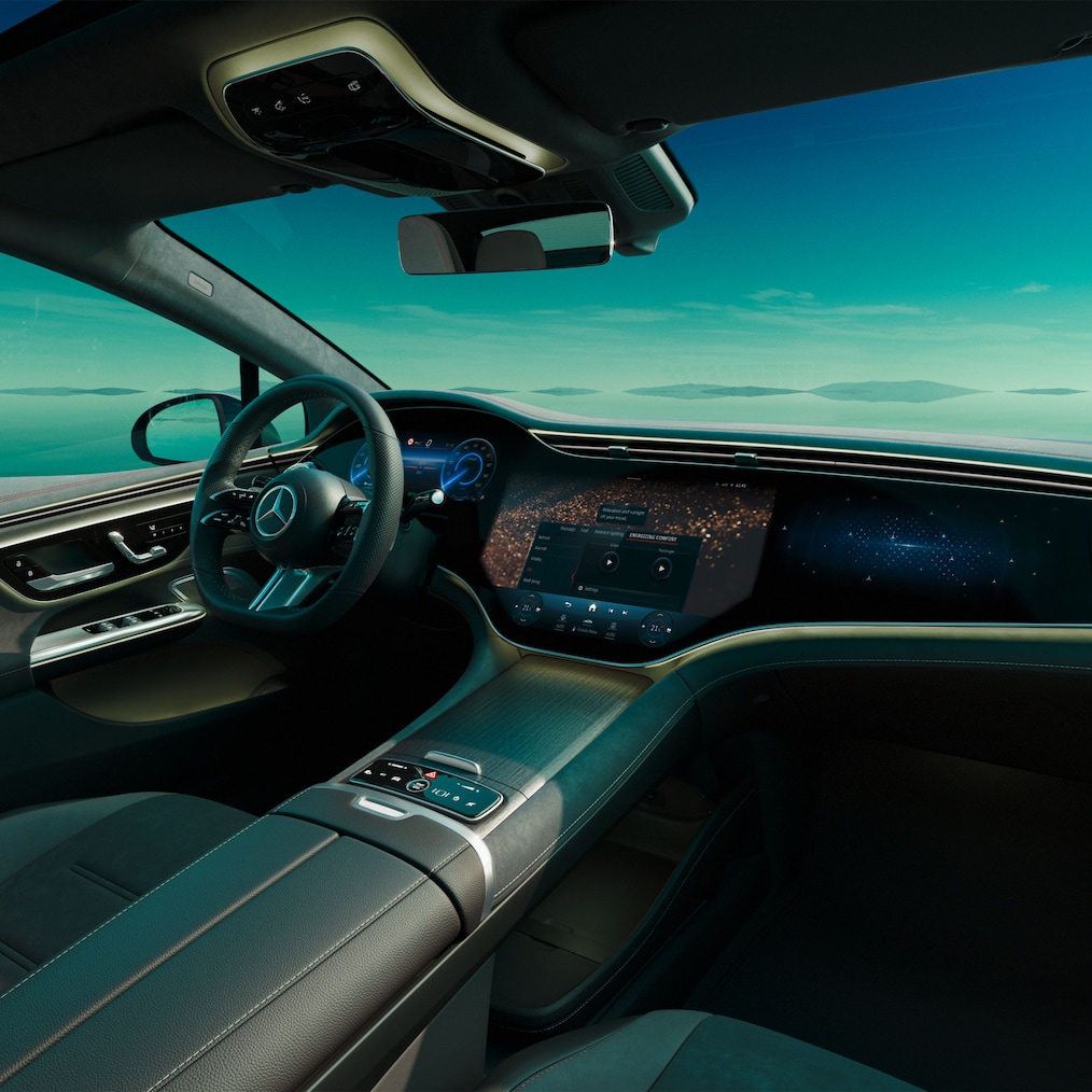 Das Interieur der EQE Limousine von Mercedes-Benz.