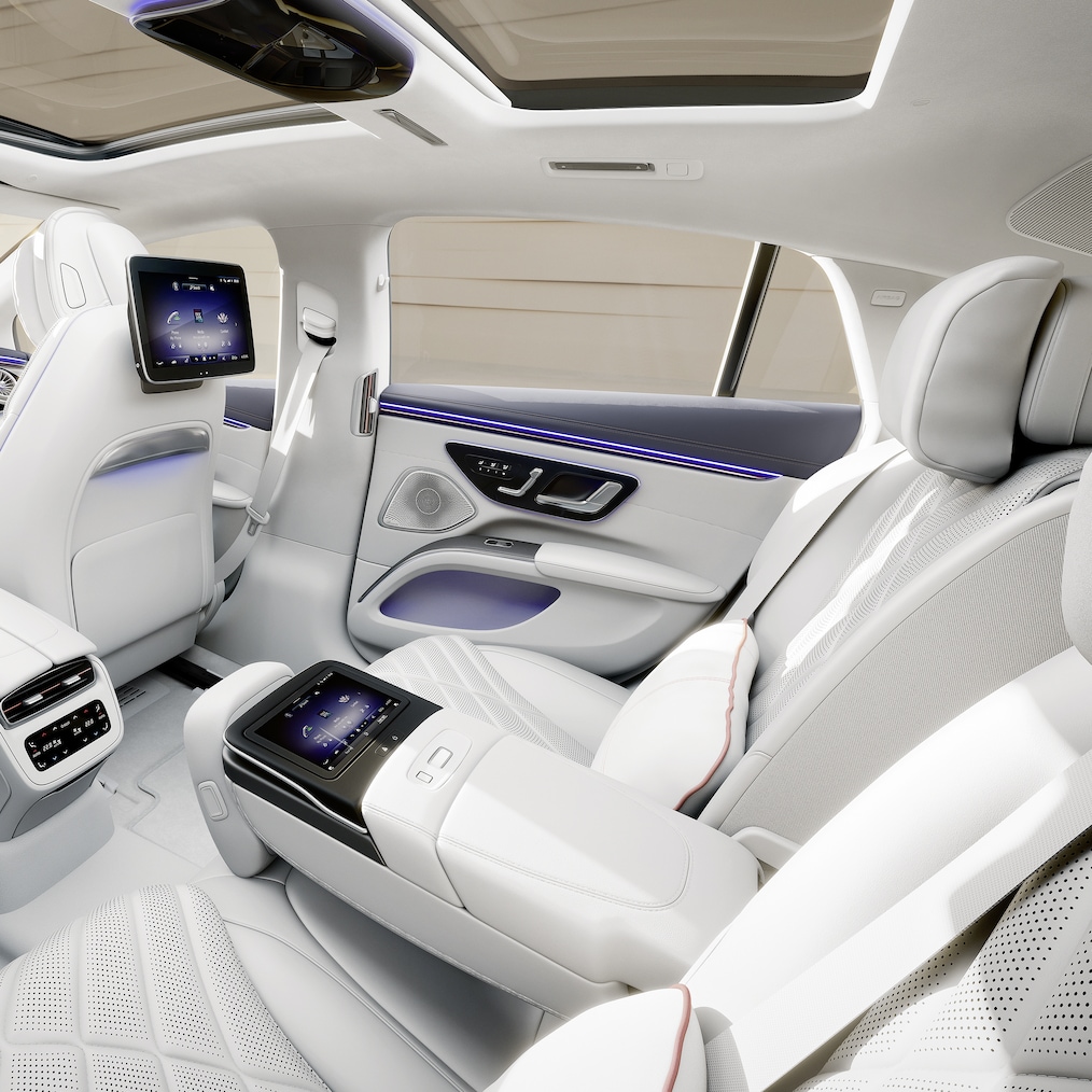 Der Fond der EQS Limousine von Mercedes-Benz.