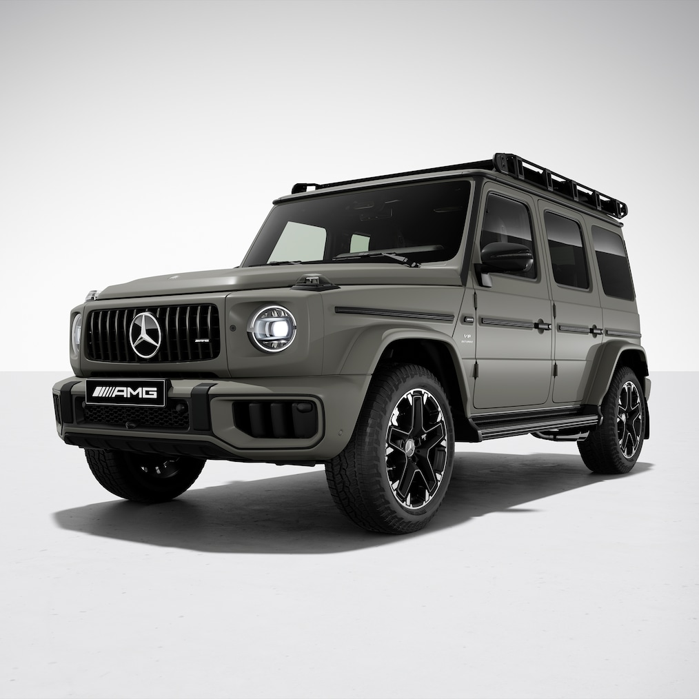 Frontale Seitenansicht eines Mercedes-AMG G 63 mit AMG Offroad-Paket PRO.