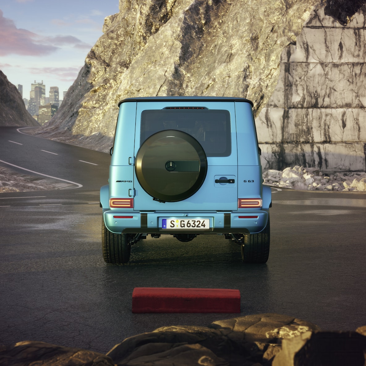 Frontale Seitenansicht eines Mercedes-AMG G 63 mit AMG Carbon-Paket Exterieur.