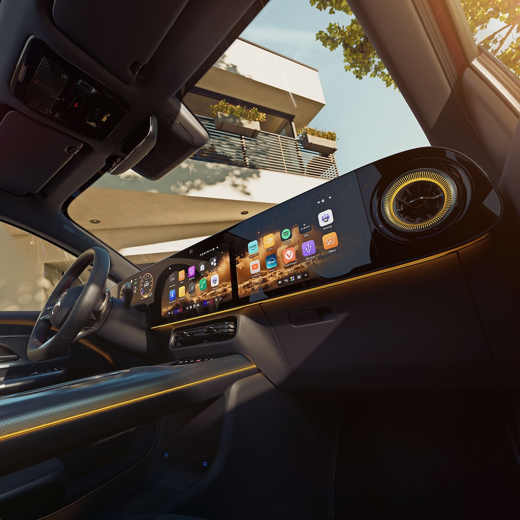 Der MBUX Superscreen des komplett neuen elektrischen Mercedes-Benz GLA.