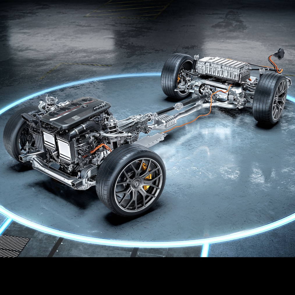 Der Triebstrang des Mercedes-AMG GLC 43 Coupés.