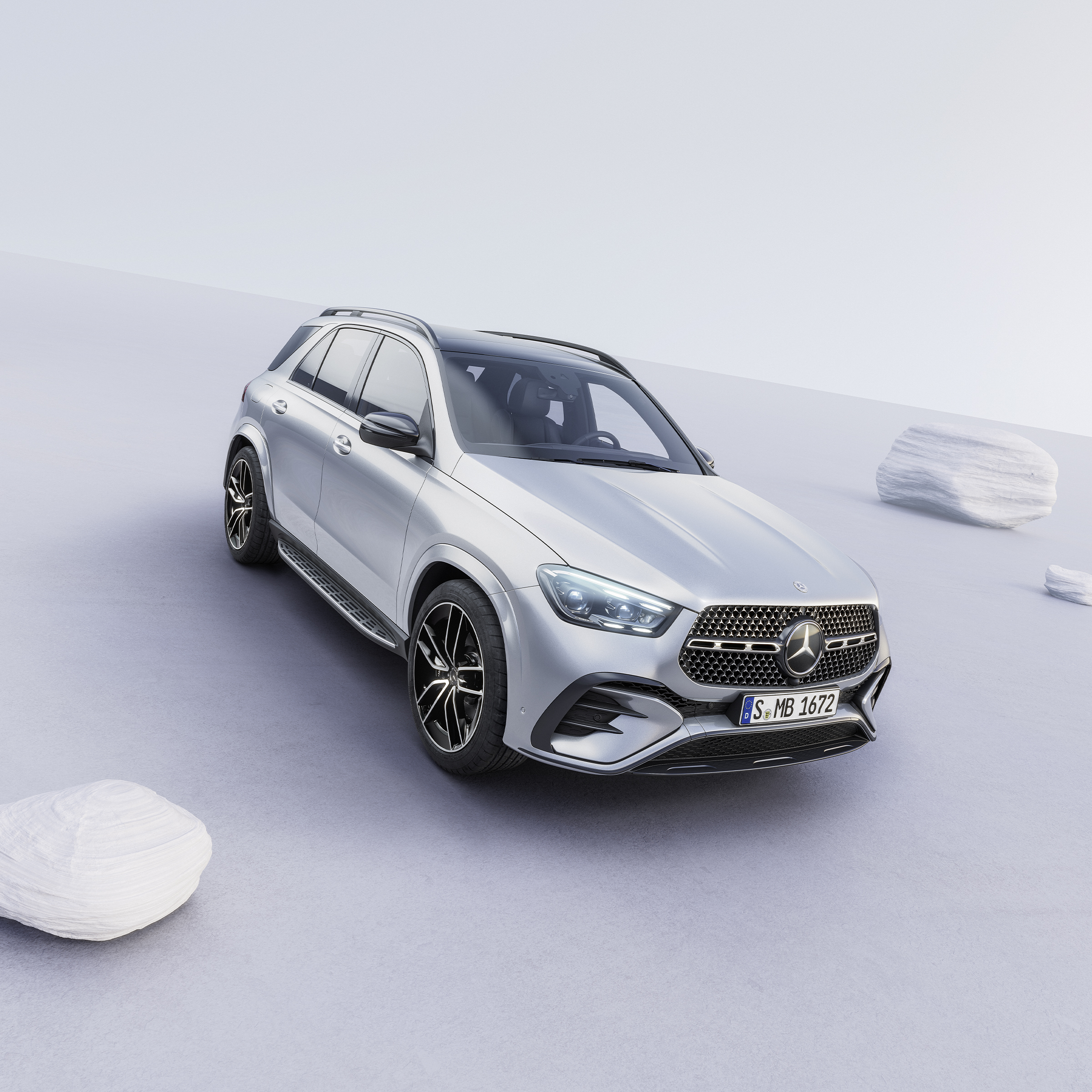 Schräger Blick auf die Front des Mercedes-Benz GLE.