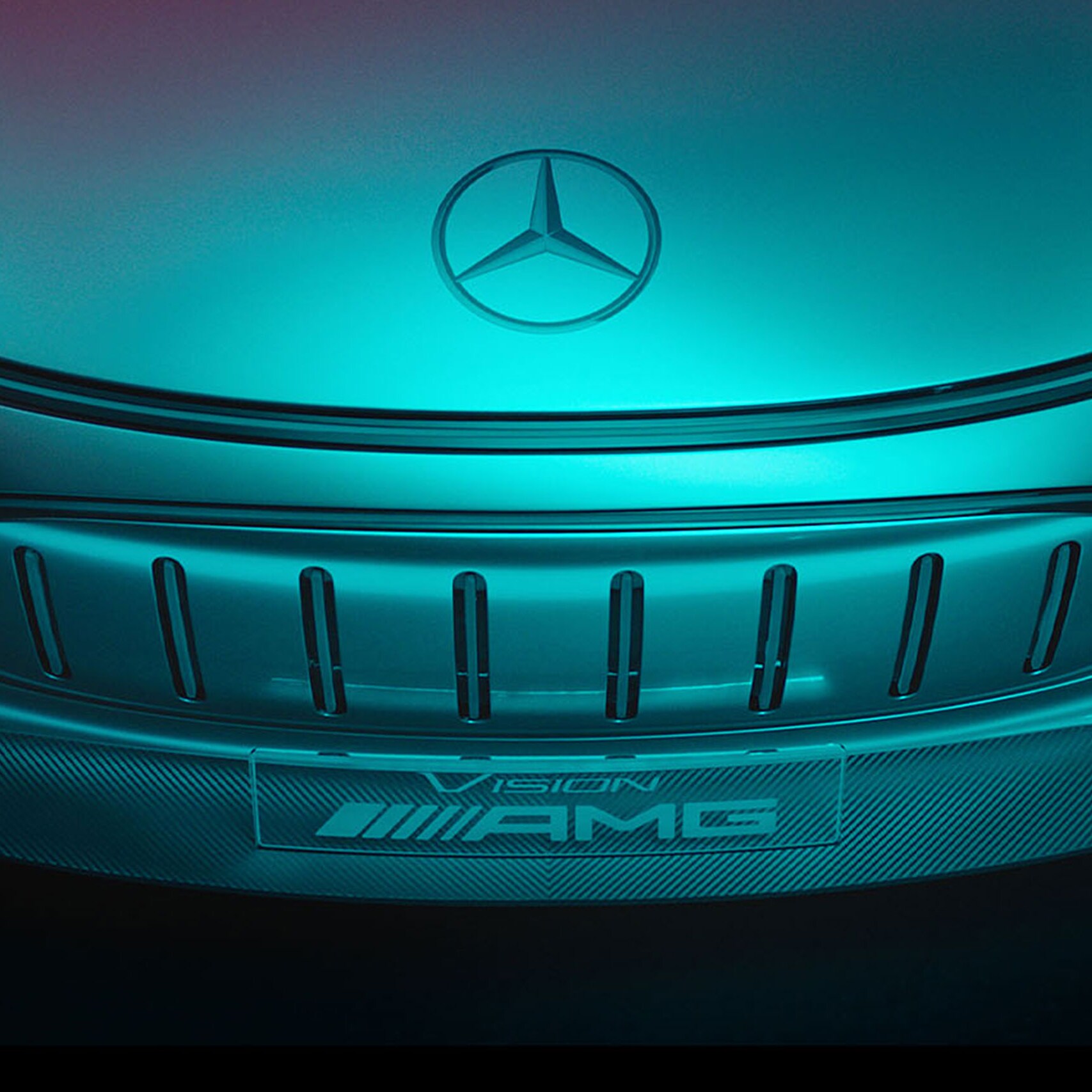 Eine Detailansicht der Front des Vision AMG Fahrzeugs.