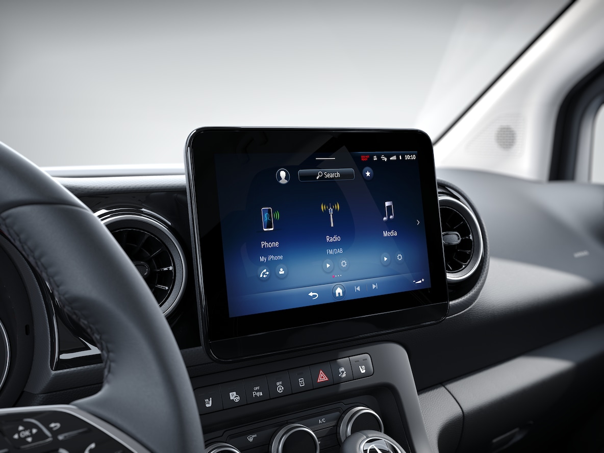 Das Hauptmenü im MBUX-Multimediasystem des EQT.