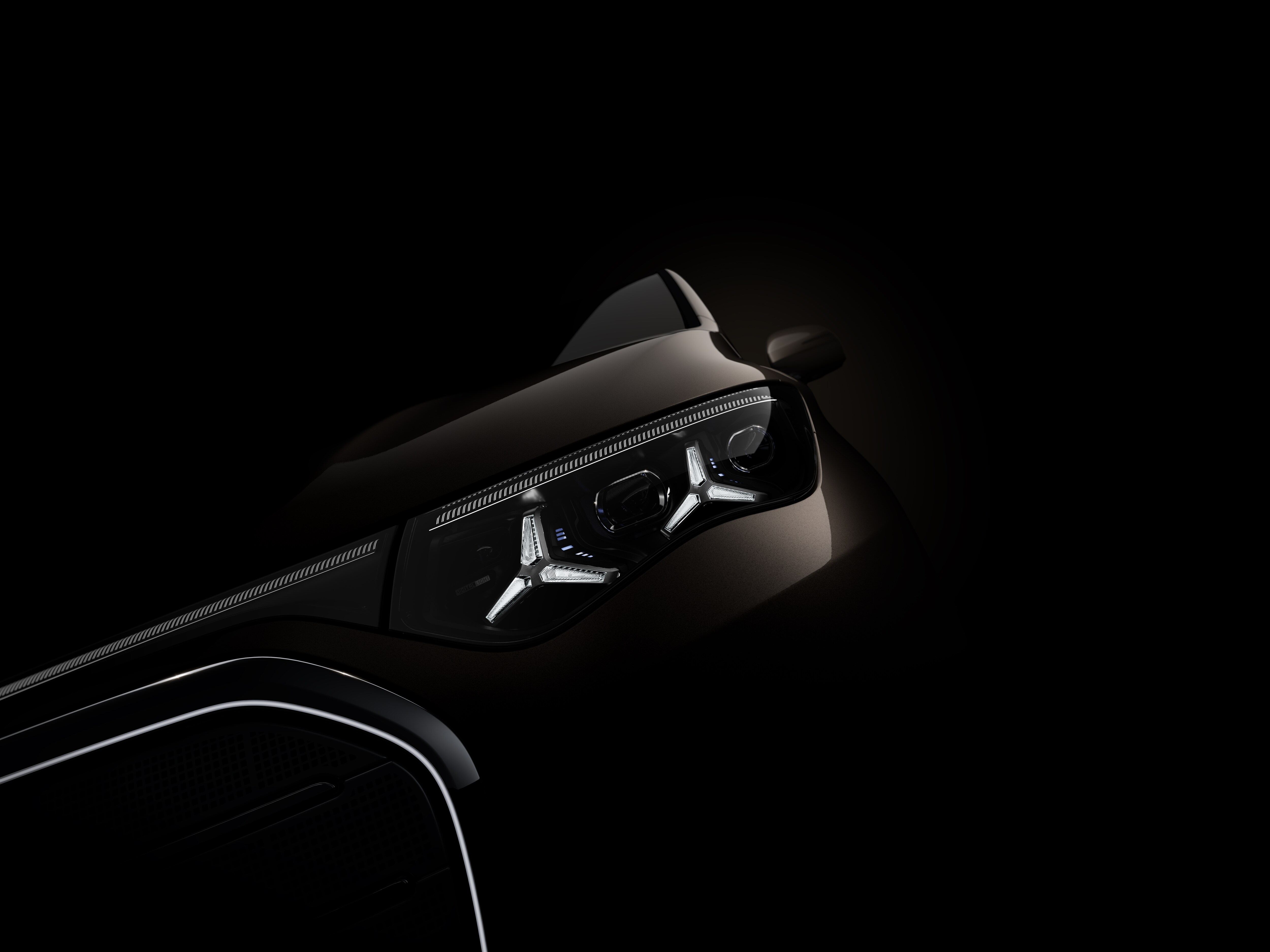 Close-up of headlights and radiator grille of the all-new VLE.