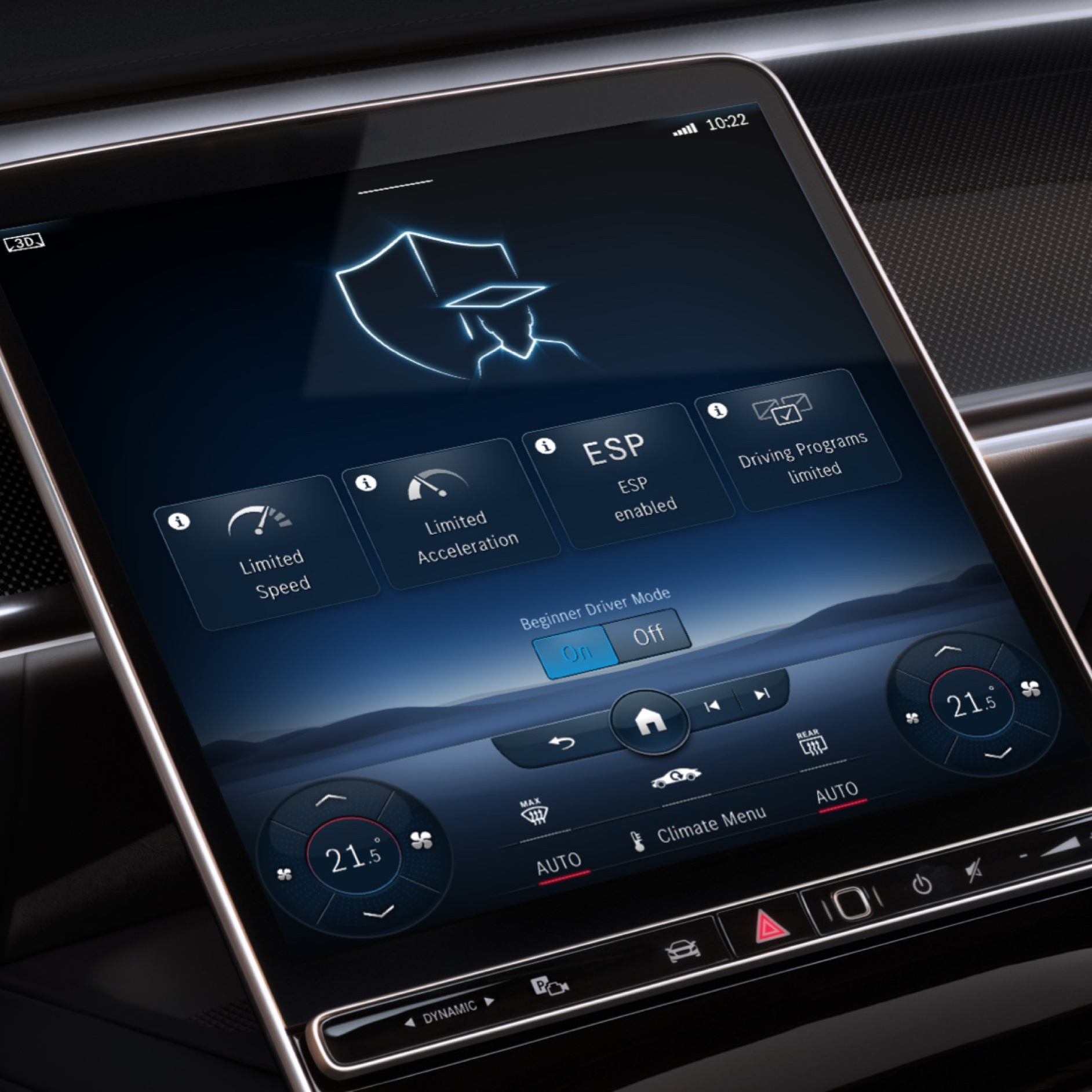 Fernsteuerung Fahranfängermodus | Excellence Paket | Mercedes me Auf dem Media-Display mit dem MBUX Multimediasystem wird das Menü des Digitalen Extras Benachrichtigung bei Überschreitung der Fahrgeschwindigkeit angezeigt.