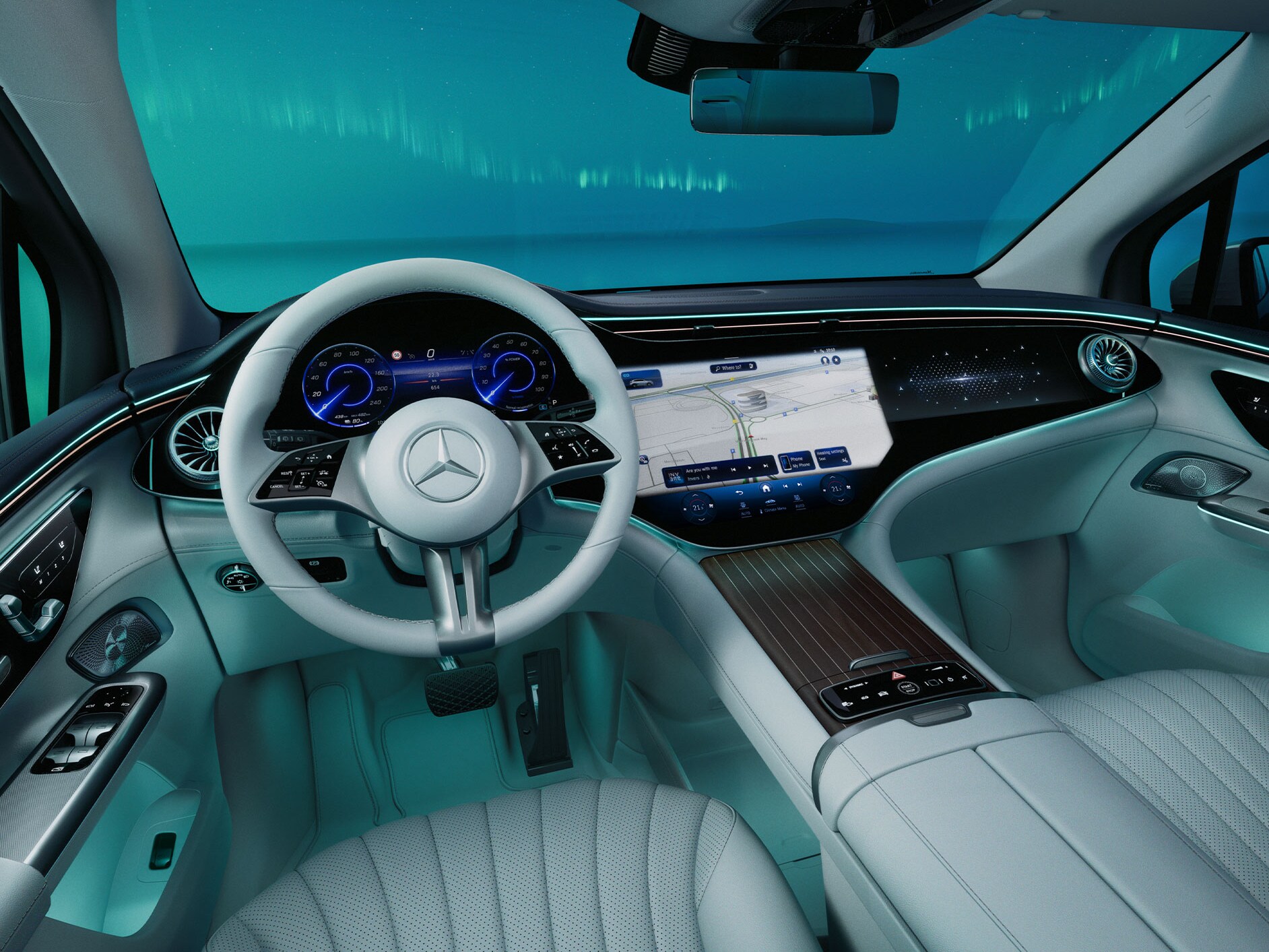 Cockpit im Innenraum eines Mercedes-Benz EQS SUV.