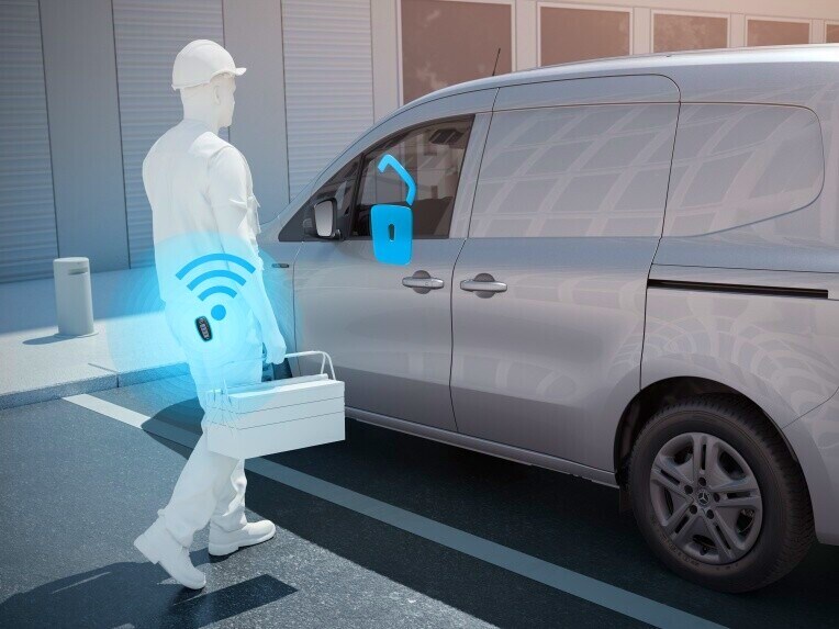 Schlüssellose Entriegelung mit KEYLESS-GO im Mercedes-Benz Citan Kastenwagen.