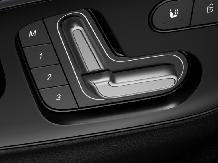 Die Bedienelemente für den elektrisch verstellbaren Fahrer- und Beifahrersitz im Mercedes-Benz eSprinter Kastenwagen.
