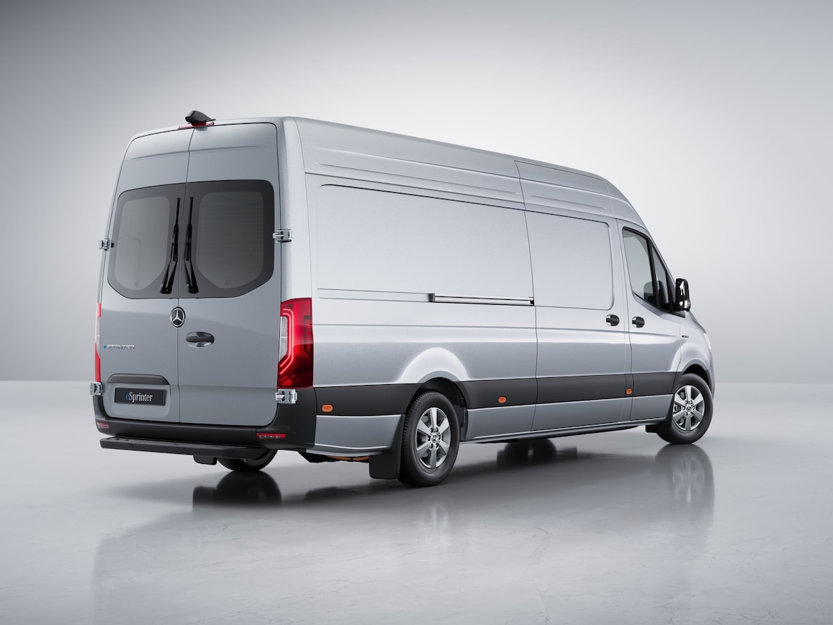 Das Exterieur des Mercedes-Benz eSprinter Kastenwagens.