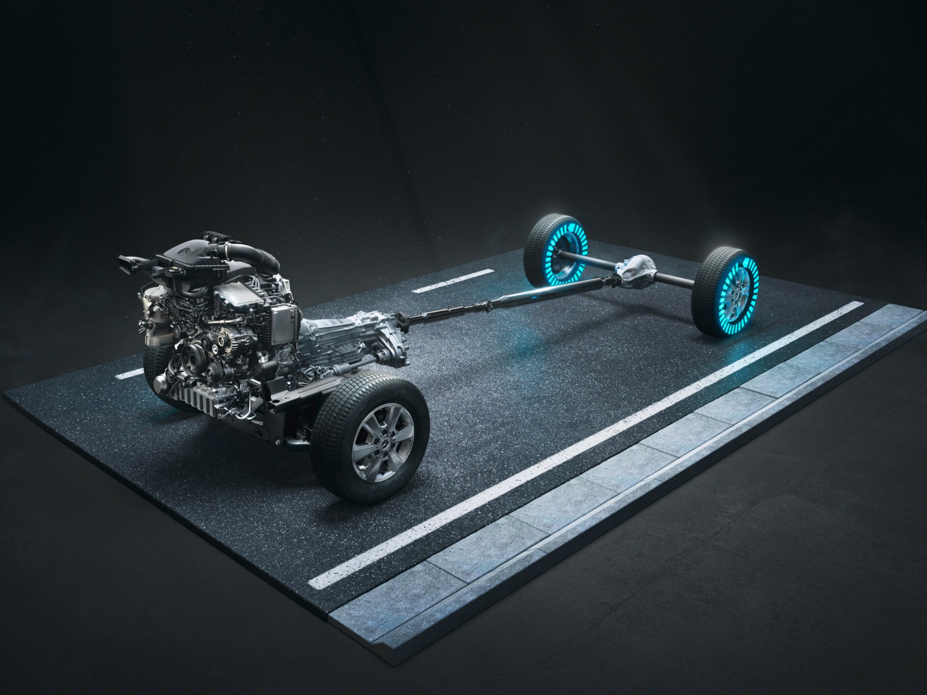 Der Allradantrieb 4x4 mit Torque-on-Demand des Sprinter Fahrgestells.