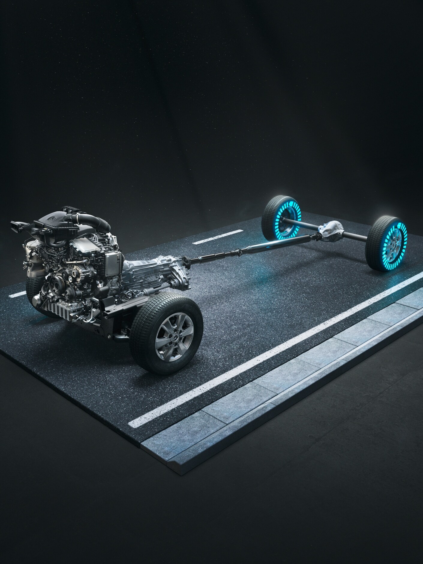 Der Allradantrieb 4x4 mit Torque-on-Demand des Sprinter Pritschenfahrzeugs.