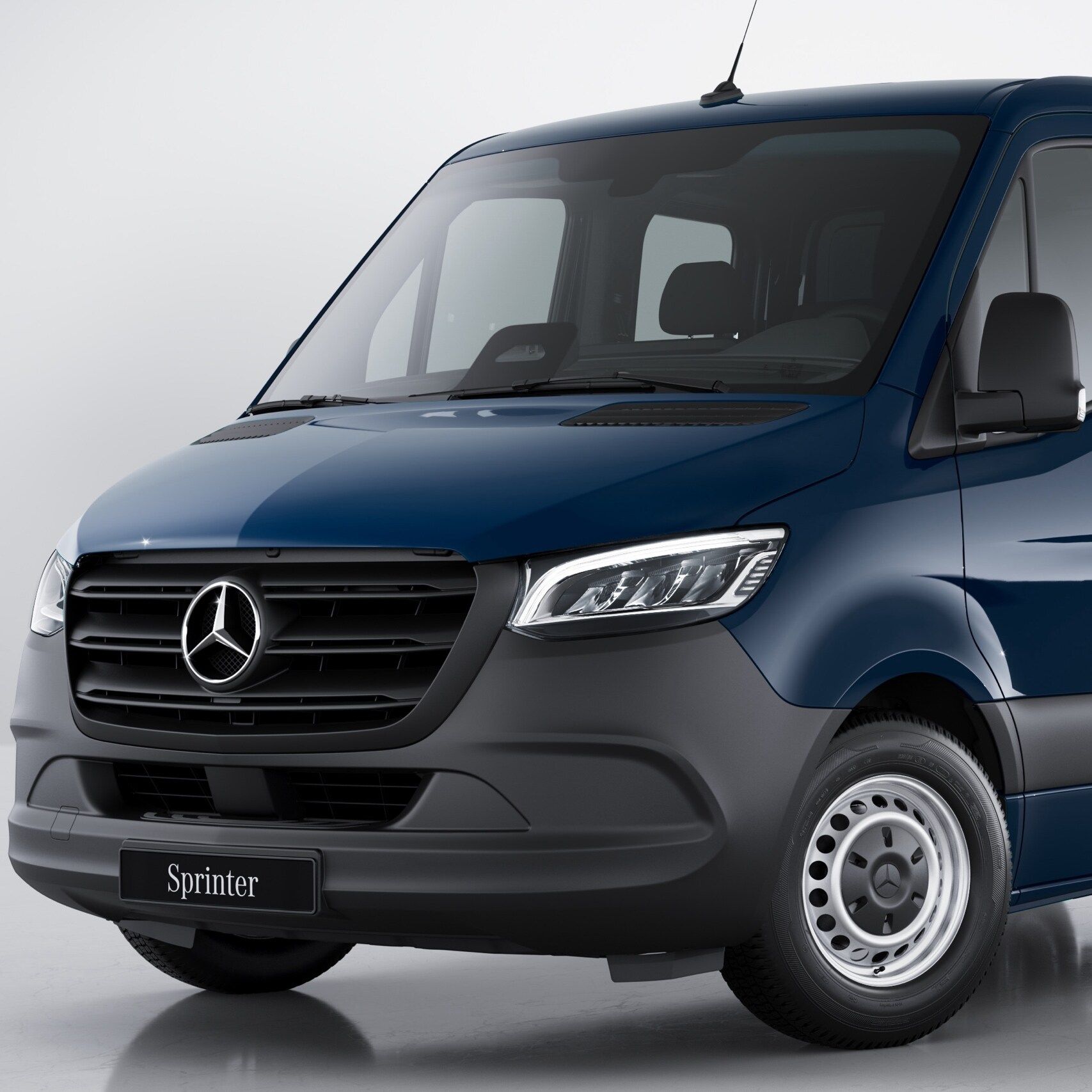 Das Mercedes-Benz Sprinter Fahrgestell in der Frontansicht.
