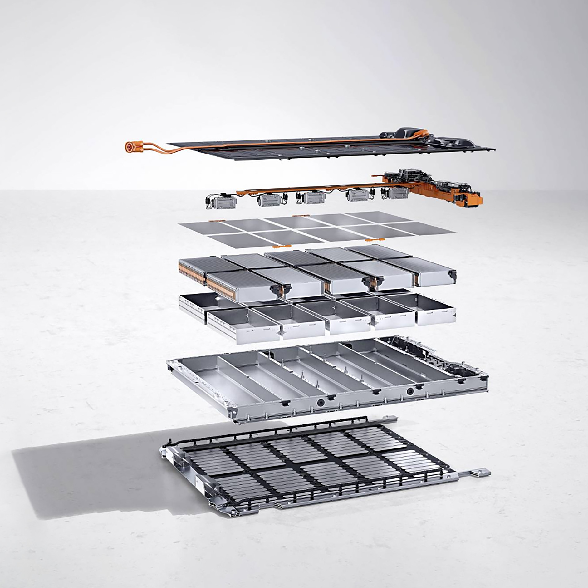 Mercedes-Benz | Elektrofahrzeug-Service | Batteriezertifikat Eine schichtweise Darstellung einer Batterie als Symbol für einen elektrischen Dienst.