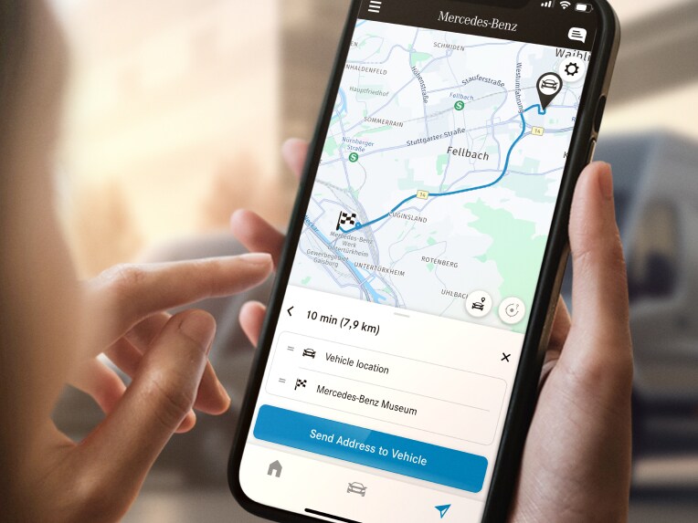 The Send2Car function from Mercedes-Benz on a smartphone.